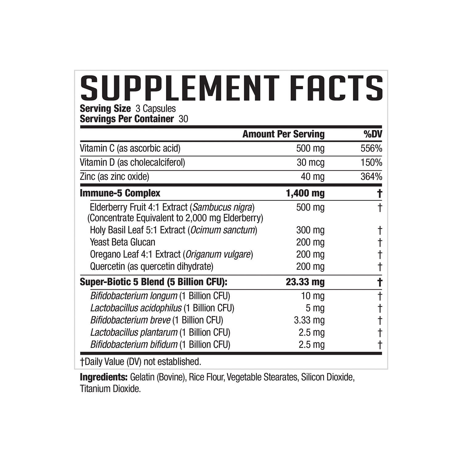 NDS Immune Advanced Gummies Supplement Facts